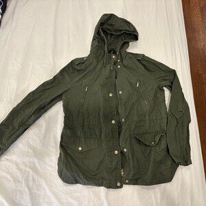 Medium Dark olive green army jacket with gold accent for fall